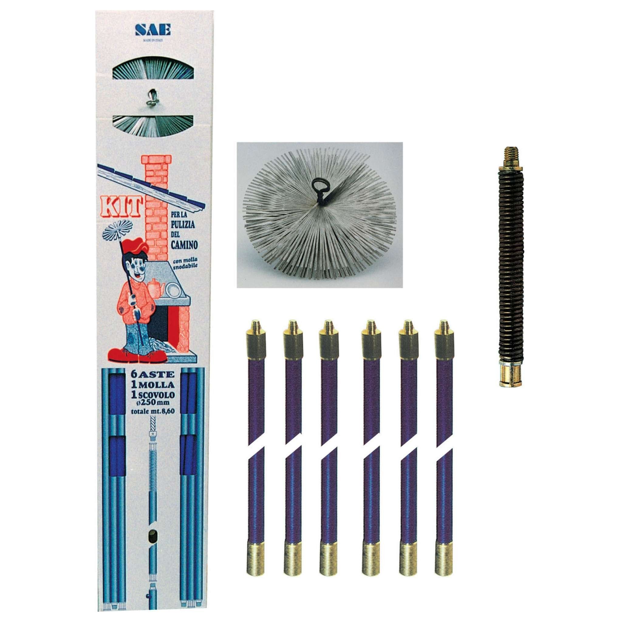 Kit Spazzacamino Aste 8,60 M+Molla+Scovolo D 25 Cm