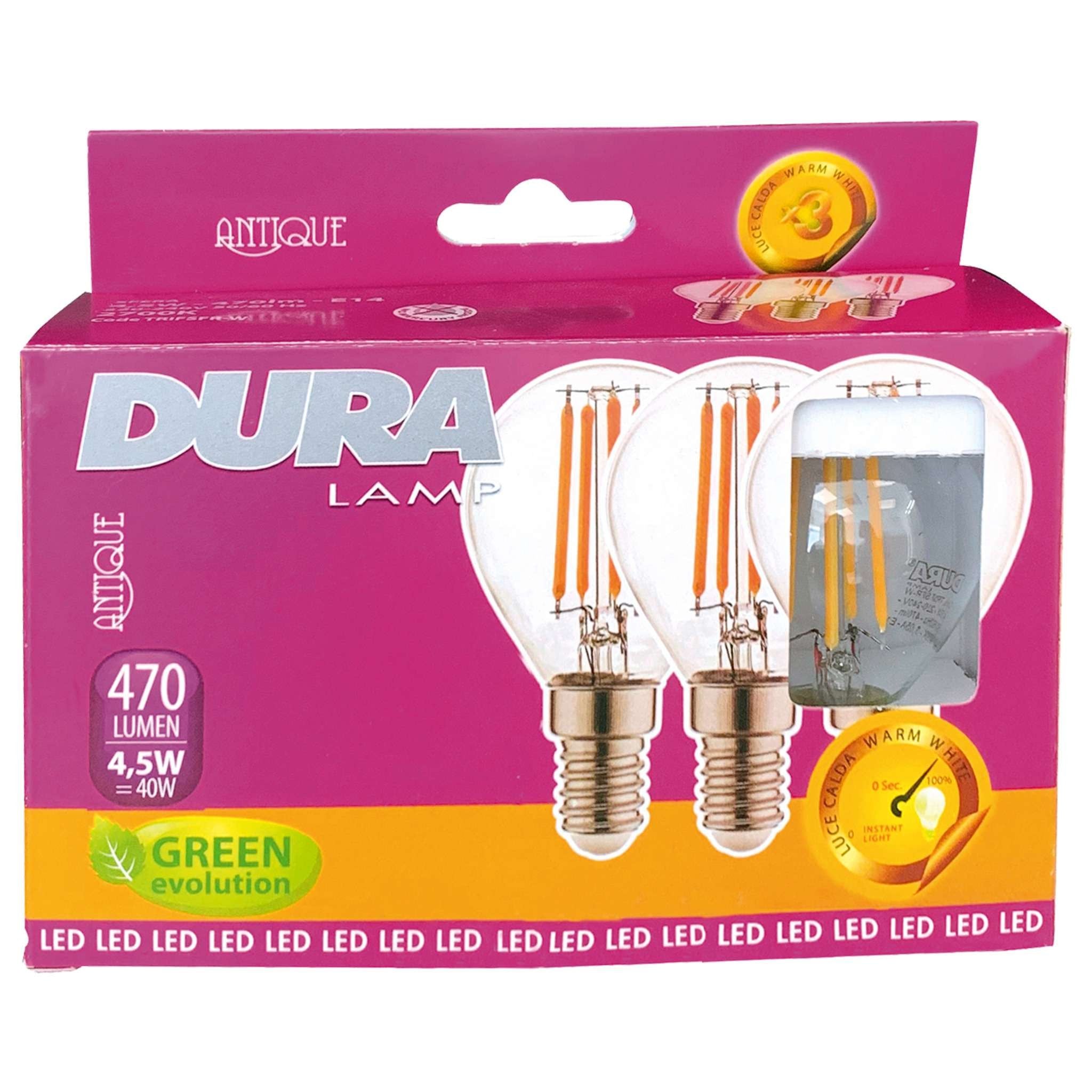 Led Set 3 Sfera 4W E14 L470-2700K Calda - 10 Cf