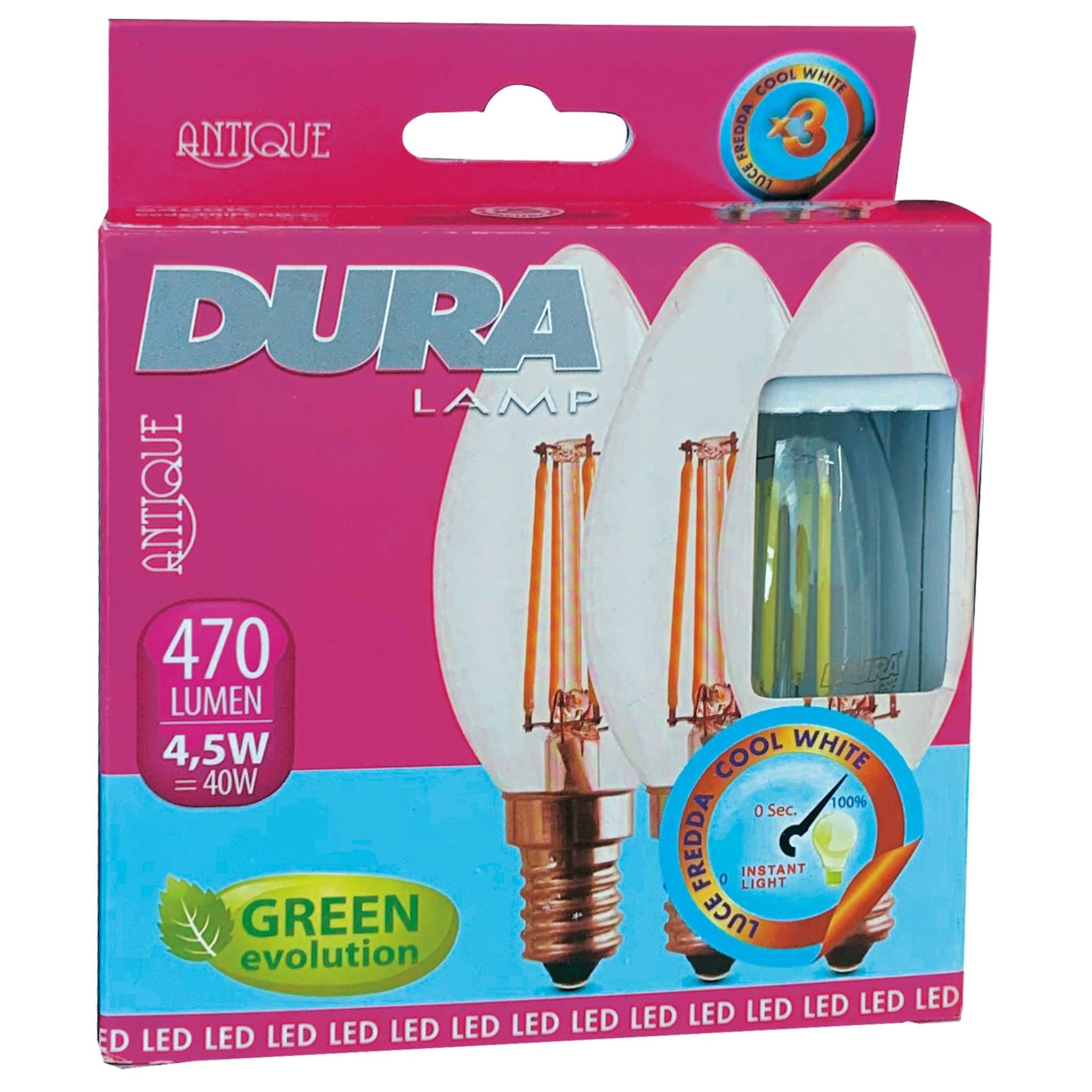 Led Set 3 Candela 4,5 W E14 L470-6400K Fredda - 10 Cf