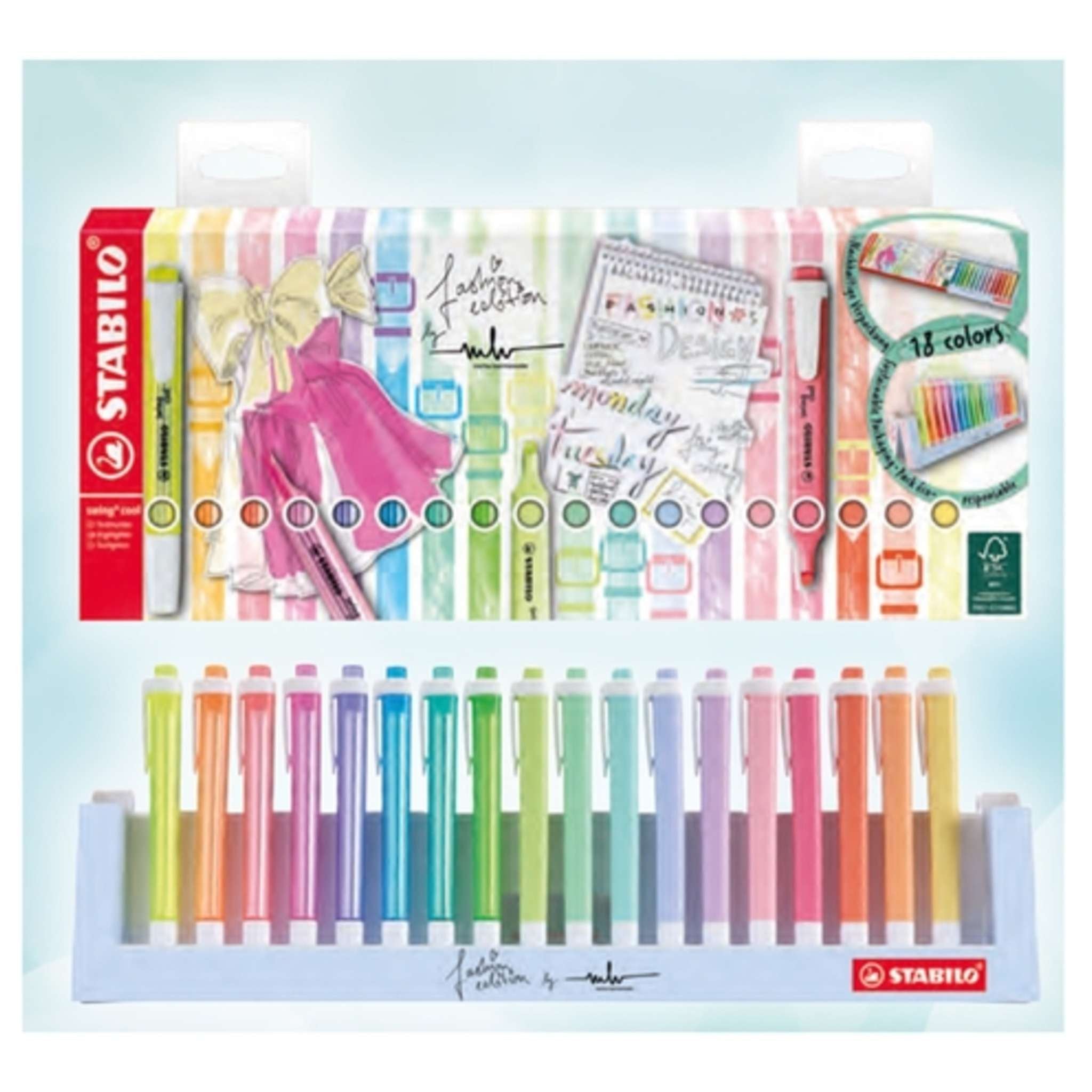 Evidenziatore -  swing cool Desk-Set - 18 Colori Assortiti 8 Neon + 10 Pastel