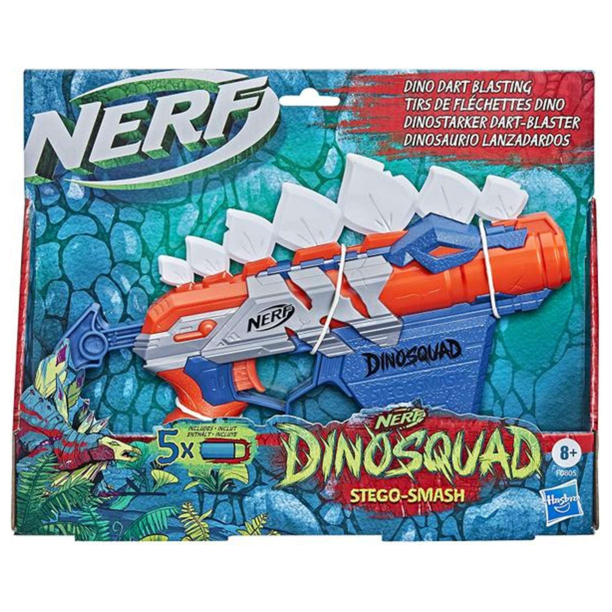 Nerf Dinosquad - Stegosmash (Blaster Con Supporto Per 4 Dardi - Design Stegosauro Spinoso - Include 5 Dardi Nerf Elite)