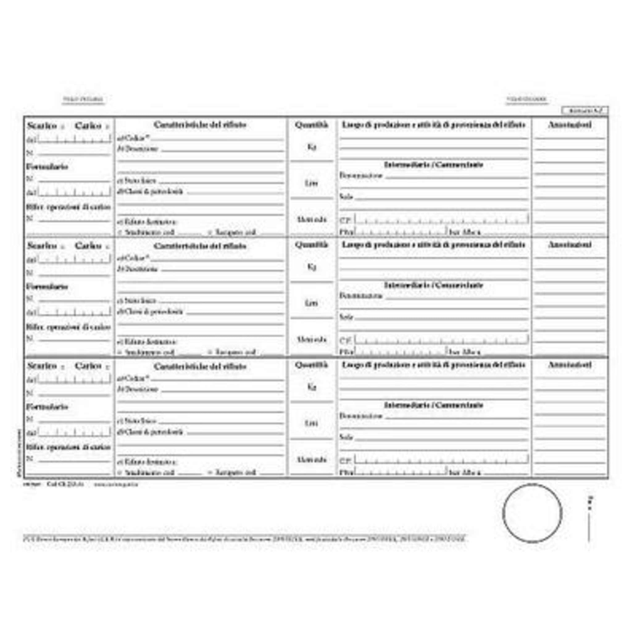 Registro Rifiuti Carico Scarico Detentori (Mod. A) X1