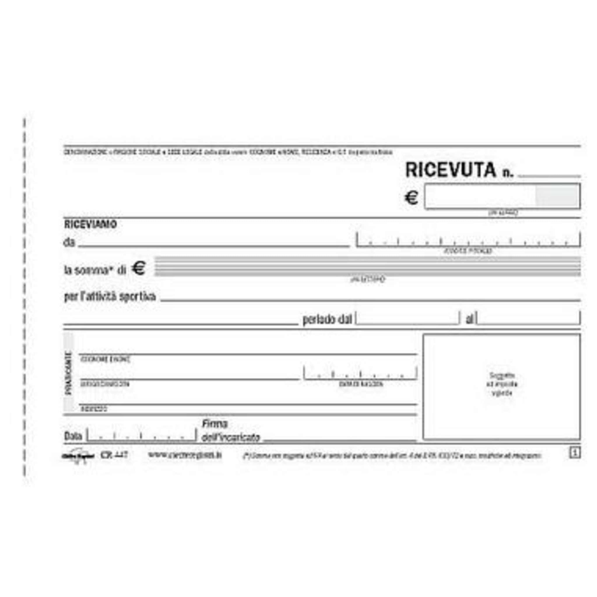 Blocco 17X10 Ricevute Di Pagamento Attivita' Sportiva X5