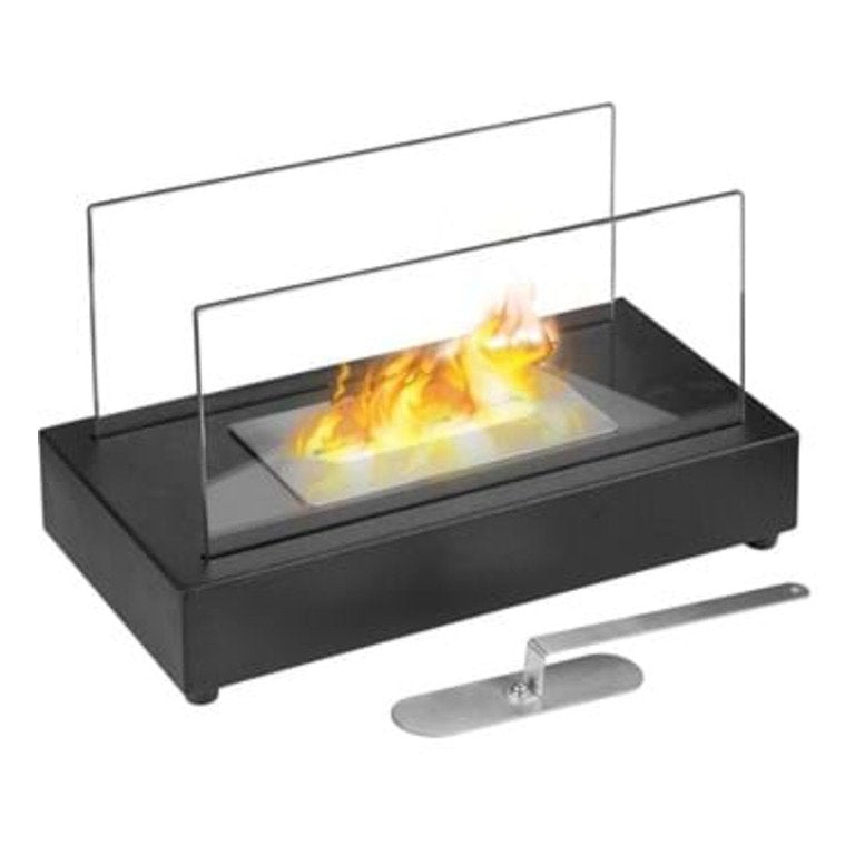 Camino Caminetto a Bioetanolo 1340W in Acciaio Inox e Vetro 36x19x21 cm - Nero - FFB105 BLK