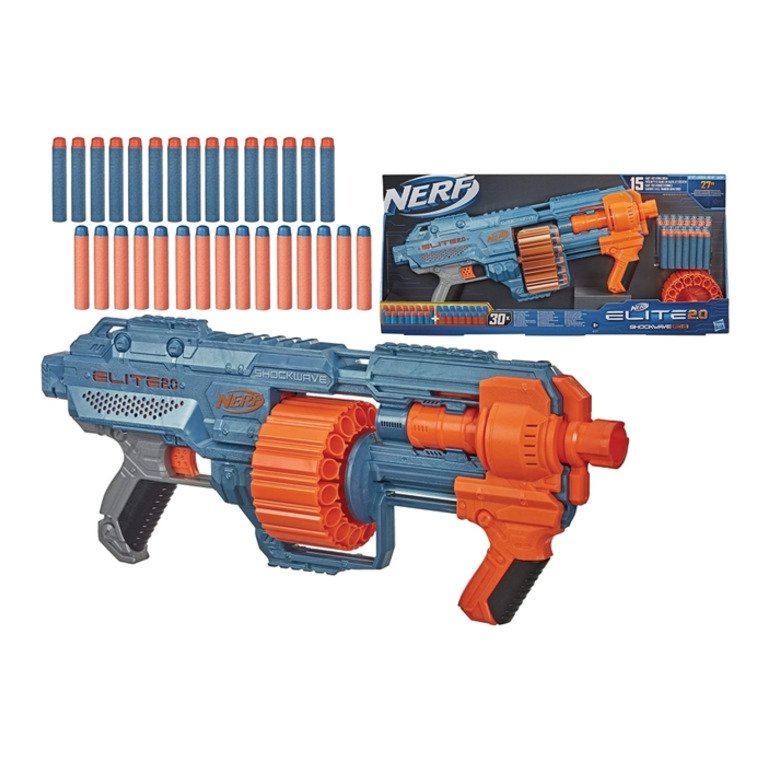 NERF ELITE 2.0 SHOCKWAVE - Fucile giocattolo con tamburo rotante da 15 dardi