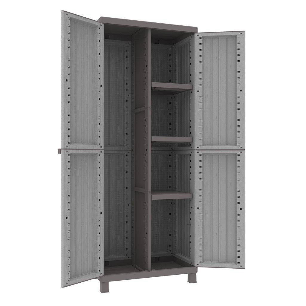 Armadio da esterno 2 Ante + Divisorio verticale + 3 Ripiani - Grigio 68x39xh170 cm 3680