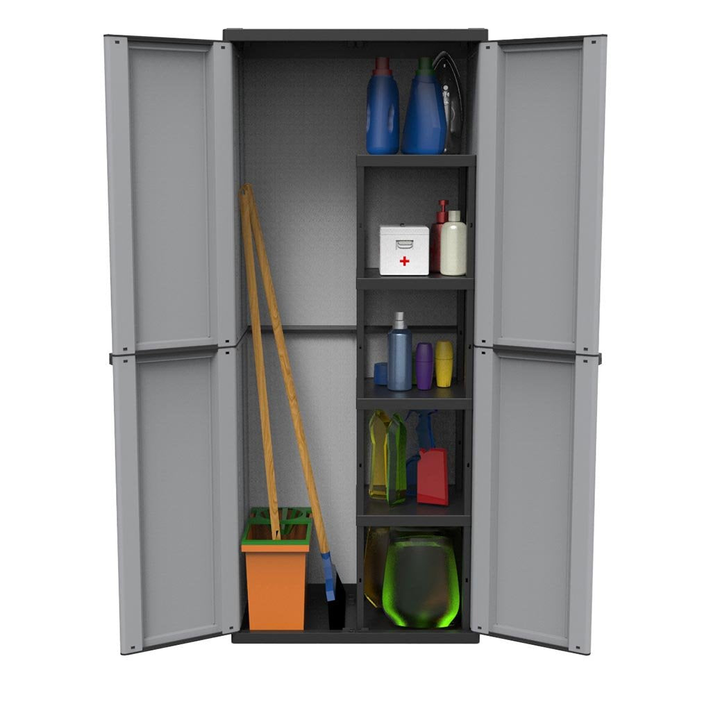 Armadio con 2 Ante + 4 Ripiani + Portascope - Grigio 68x38xh164 J-LINE 368