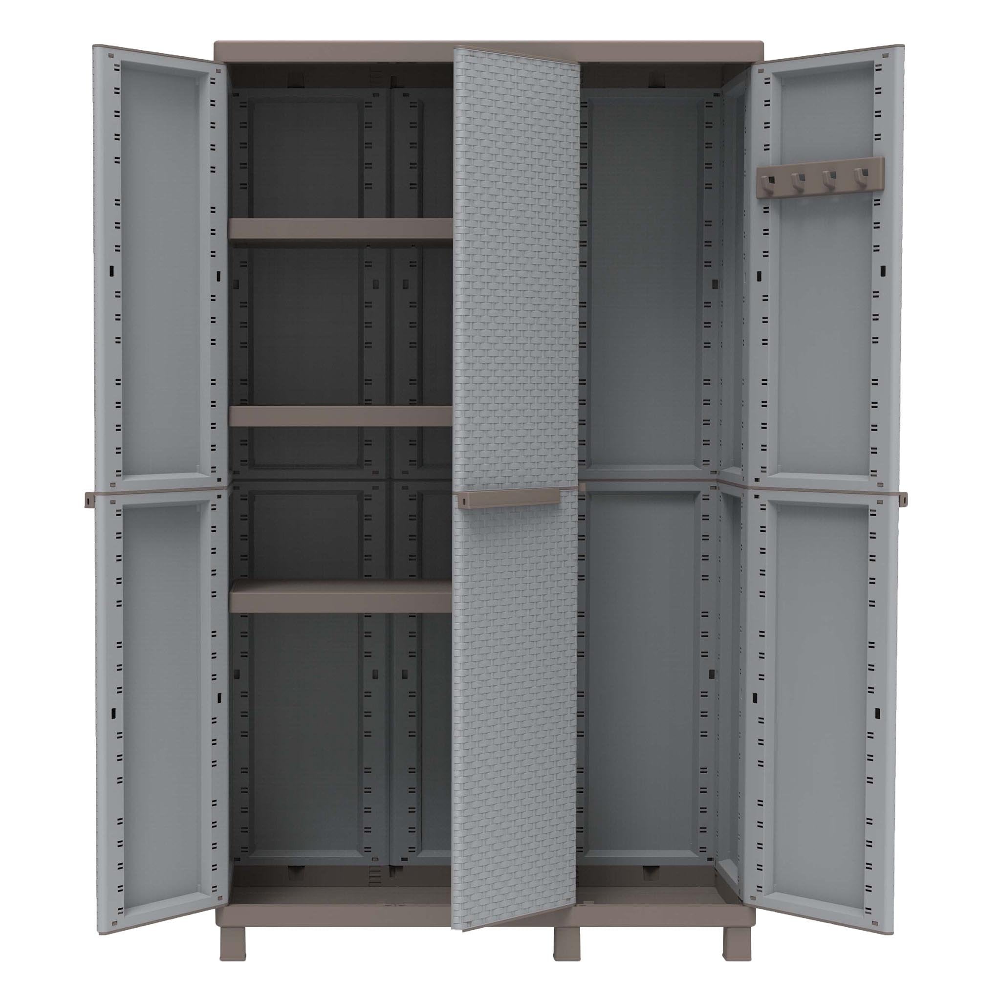 Armadio per esterno finitura Rattan 3 Ante + 2 vani + 3 ripiani - Grigio 102x39xh170 cm Crattan P102A