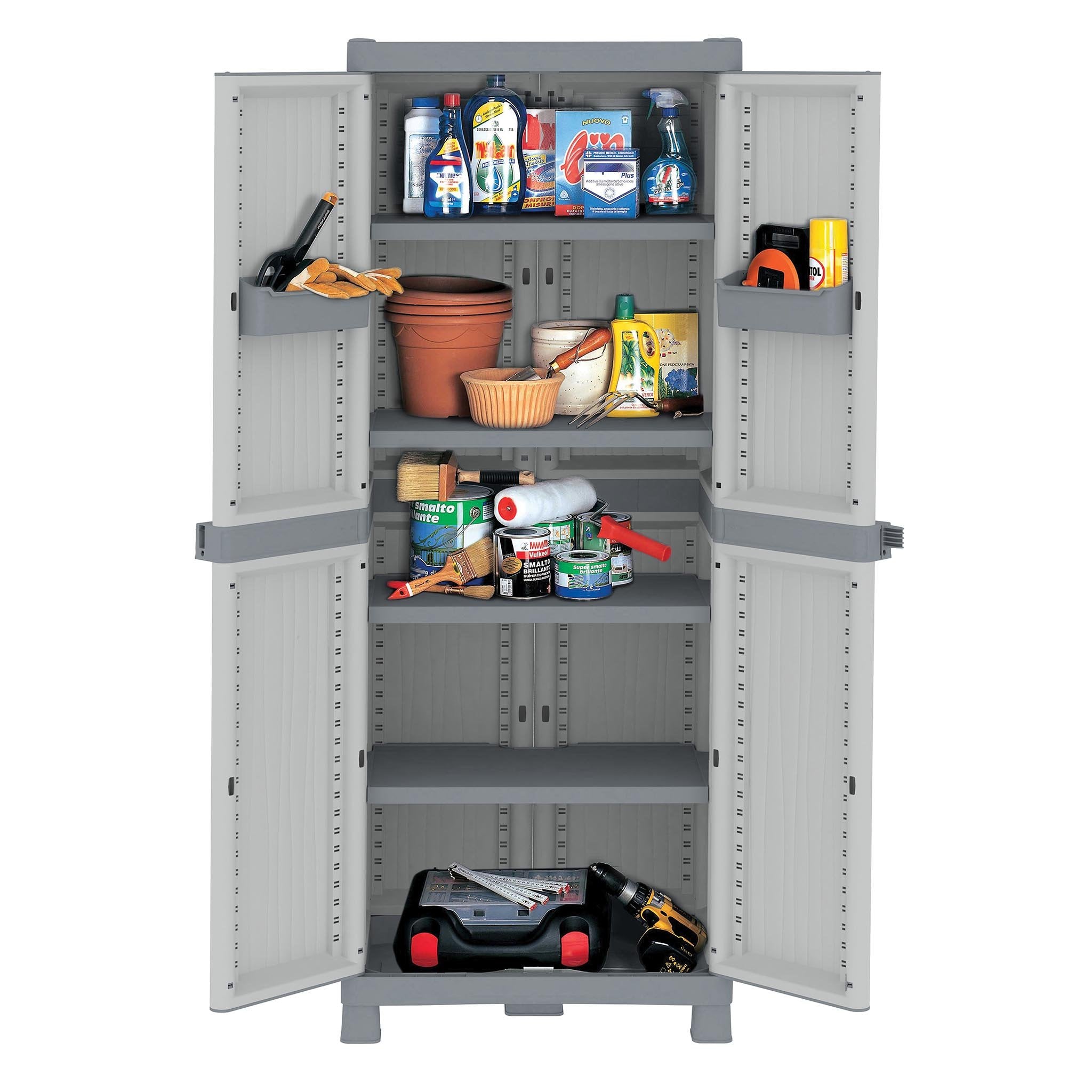 Armadio per esterno con 2 Ante + 4 Ripiani + 2 Vaschette - Grigio 70x44xh181 cm Wave 2700UW