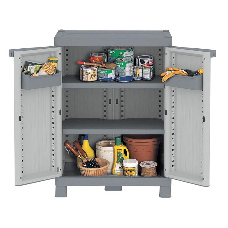 Armadio per Esterno con 2 Ante + 2 Ripiani + 2 Vaschette - Grigio 70x44xh98 cm Wave 700UW
