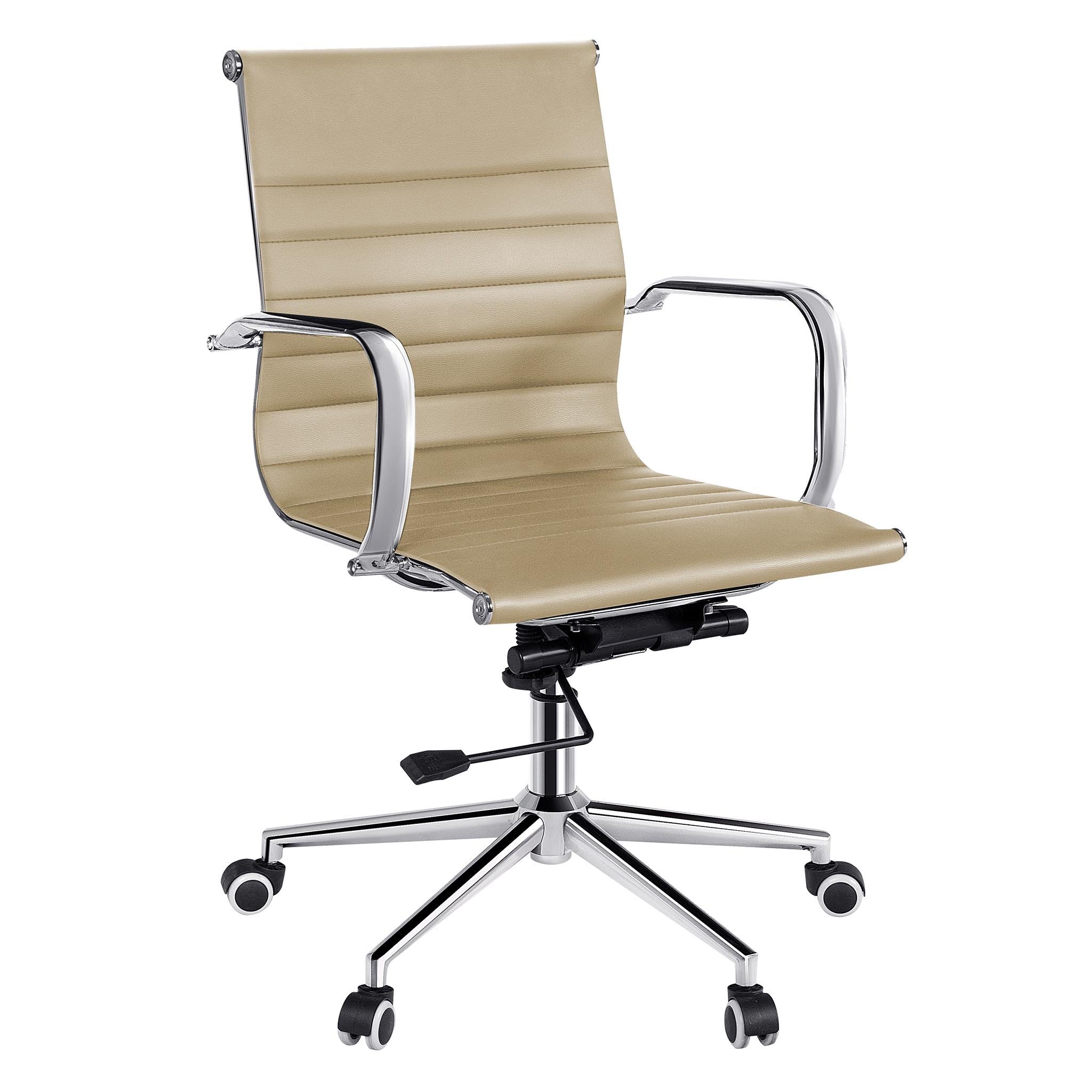 Poltrona per ufficio con Ruote - Base in Metallo-  Elevazione a Gas - Rivestimento in PU - Beige HW61982YL222-11