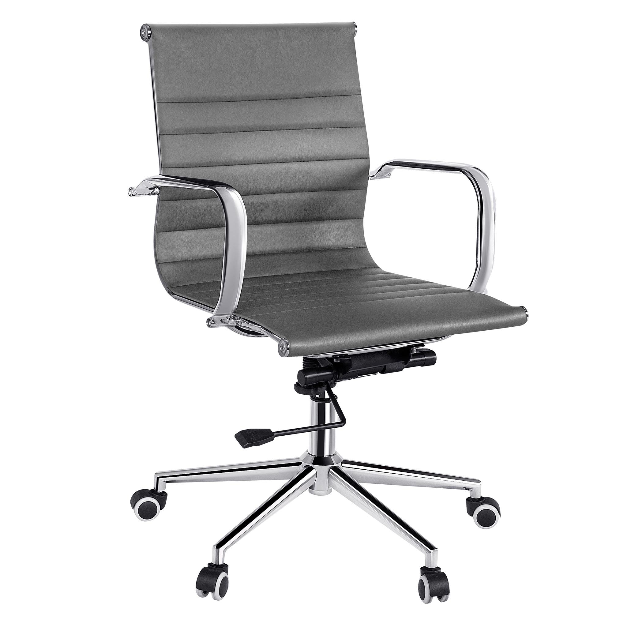Poltrona per ufficio con Ruote - Base in Metallo-  Elevazione a Gas - Rivestimento in PU - Grigio HW61982GR222-09