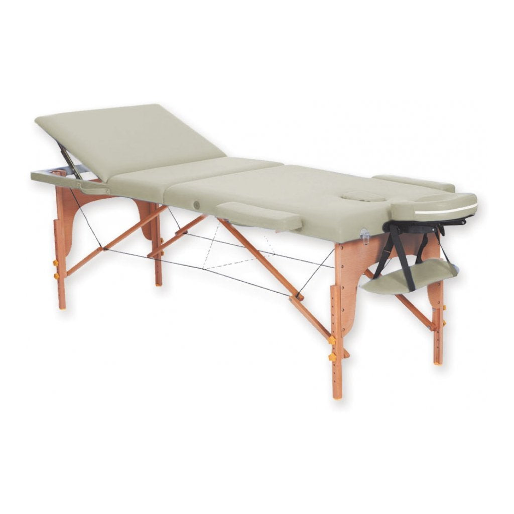 Lettino da Massaggio in Legno a 3 Sezioni - Crema - 1 Pz.