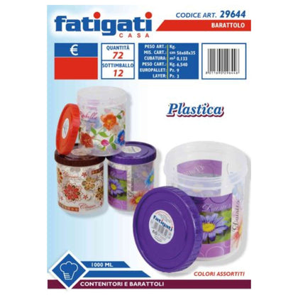 Barattolo in Plastica Con Decoro Floreale - 1 Litro