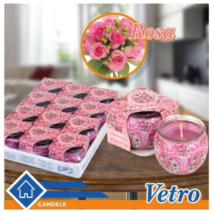 Vasetto Vetro Con Candela Rosa 29545 Fat