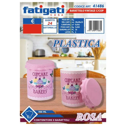 Barattolo Vintage con Coperchio - Fantasia CupCake Rosa - 900 ml