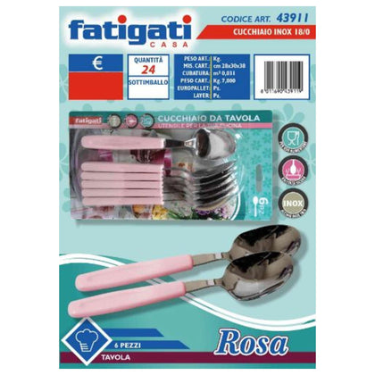 Cucchiaio Inox 6Pz Manico Rosa.43911 Fat