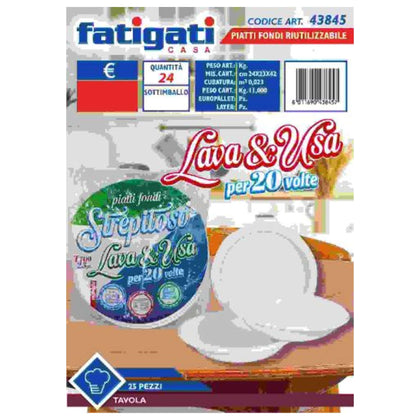 Piatto Fondo In Plastica Riutilizzabili - 25 pezzi - Bianco