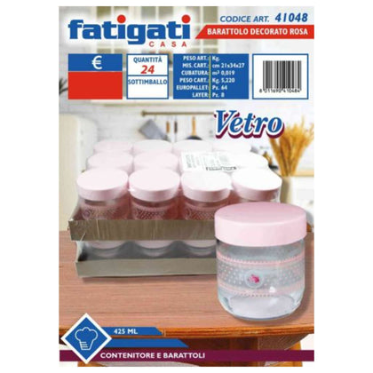 Barattolo in Vetro Decorato Rosa - 425 ml