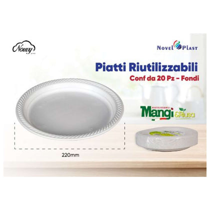 PIATTO FONDO in plastica riutilizzabile 20 pezzi - 22 cm 813233 NOUVY