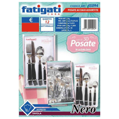 Set Posate Acciaio 30Pz Nero 45094 Fat