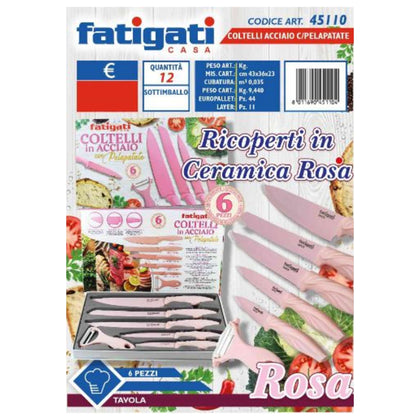 Coltelli Con Pelapatate 6Pz Rosa 45110