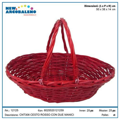 Cesto Ovale Rosso 2 Man. 50X38X14 Cnt306