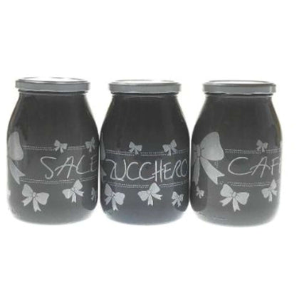 3 Barattoli 1 Litro Per Sale/Caffè/Zucchero - Fiocco Grigio