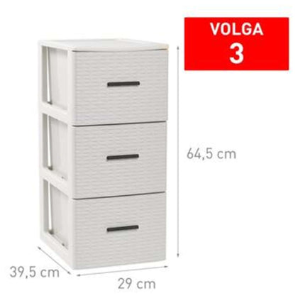 Cassettiera 3 Cassetti Rattan Bianco 12830N4 - 64.5X39.5X29 Cm