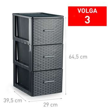 Cassettiera 3 Cassetti Rattan Antracite 1283035 - 64.5X39.5X29 Cm