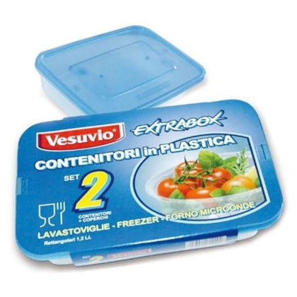 2 Contenitori Rettangolari in Plastica per Alimenti - 1,2 Litri