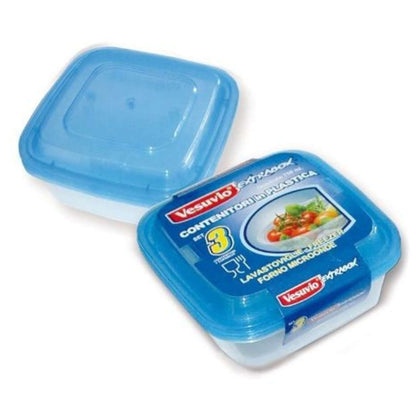 3 Contenitori Quadrati in Plastica per Alimenti - 650 ml