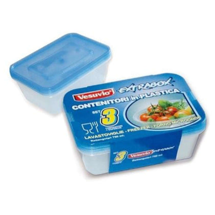 3 Contenitori Rettangolari in Plastica per Alimenti - 650 ml