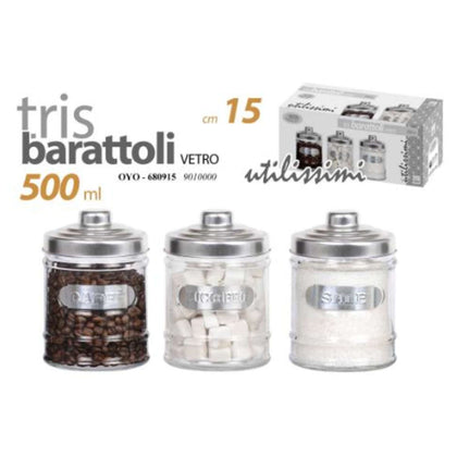 3 Barattoli Per Sale/Caffè/Zucchero in Vetro 15 cm - 500 ml 680915