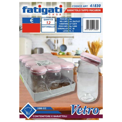 Barattolo in Vetro Con Tappo Macaron 1000 ml