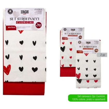 Strofinaccio 2Pz 50X70 Cuoricini 6229A