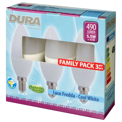 Led Set 3 Oliva W5,5E14 Lumen480-6500K Fredda - 10 Pz