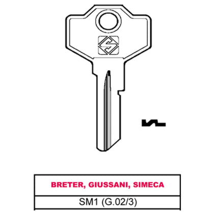 Silca Chiave Asc Sm1 (G.Vac 3) Breter, Giussani, Simeca - 100 Pz