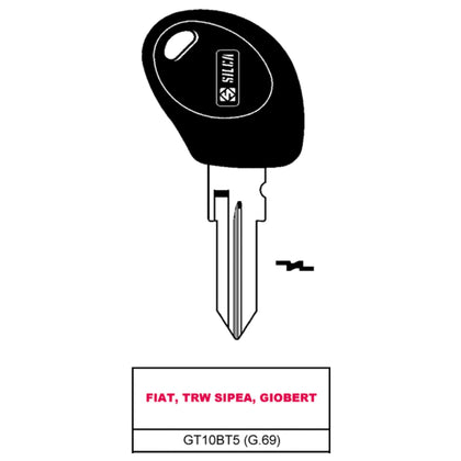 Silca Chiave Per Auto Transponder Gt10Bt5 (G.Vcm 0) Fiat, Trw Sipea, Giobert