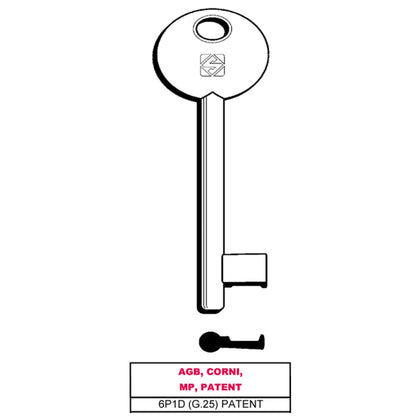 Silca Chiave A Mappa 6P1D (G.Vaz 0) Patent Agb, Corni, Mp, Patent - 5 Pz