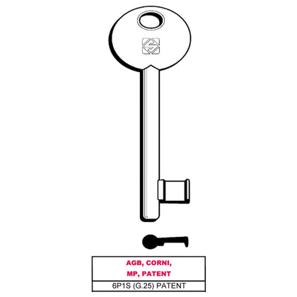 Silca Chiave A Mappa 6P1S (G.Vaz 0) Patent Agb, Corni, Mp, Patent - 5 Pz