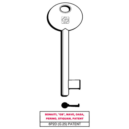 Silca Chiave A Mappa 6P2D (G.Vaz 0) Patent Bonaiti - 5 Pz