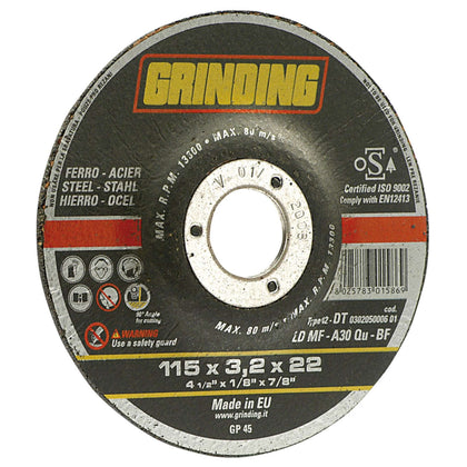 Grinding Disco Abrasivo Centro Depresso Per Ferro Ø Mm. 115X3,2X22,2 - 50 Pz