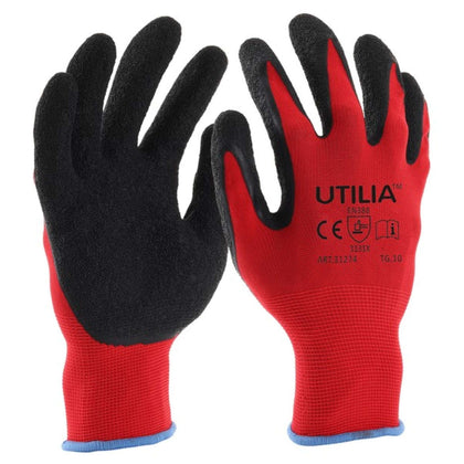 Utilia Guanti In Lattice/Nylon Col. Rosso/Nero Tg. 7 - 12 Pa