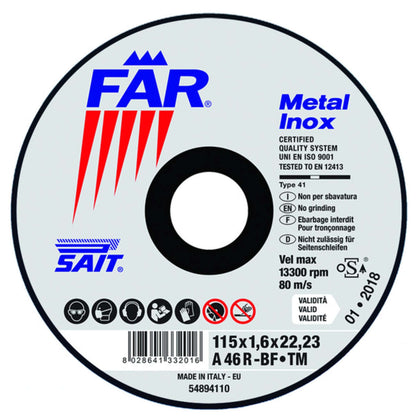 Sait Disco Abrasivo Far-Tm A 46 R Ø Mm. 115X1,0X22,23 - 20 Pz