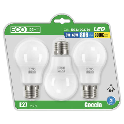 Ecolight Lampada A Led Goccia E27 Blister 3 Pz. Luce Calda 12 W - 10 Cf