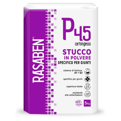 Rasaben Stucco In Polvere Per Cartongesso P45 Rapido Kg.5 - 4 Pz