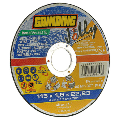 Grinding Disco Abrasivo Piano Jolly Ø Mm. 115X1,0X22,23 - 50 Pz