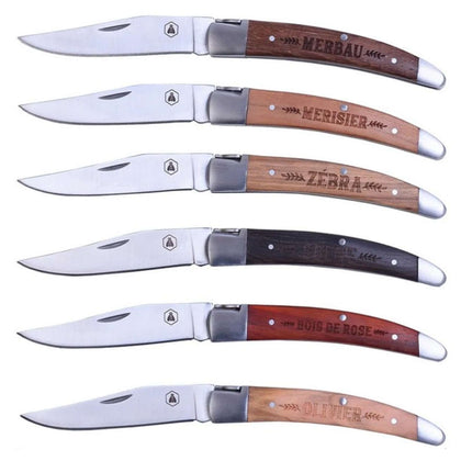 Set Coltellini Pieghevoli Da Tasca Con Manico In Legno 6 Pz.