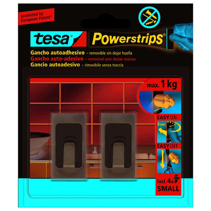 Tesa Powerstrips Gancio Adesivo In Metallo 2 Pz - 8 Cf